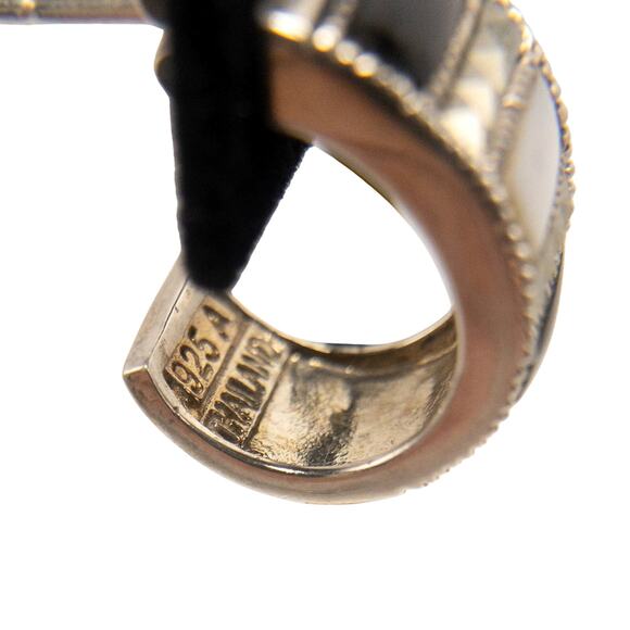 Sterling Silver Onyx & Mother of Pearl Marcasite Hoop Earrings 925 - Picture 5 of 11